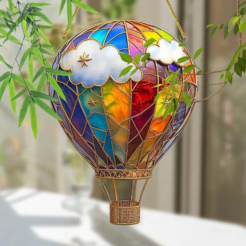 1pc 2D Acrylic Hot Air Balloon Light-Collecting Device Flower Window Pendant
