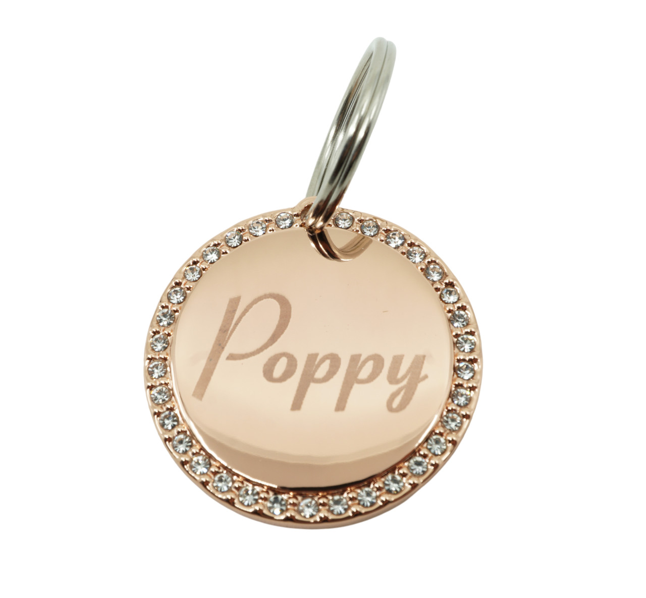 Custom Engraved Personalized Round Rose Gold-Plated Rhinestones Pet Dog ID Tag