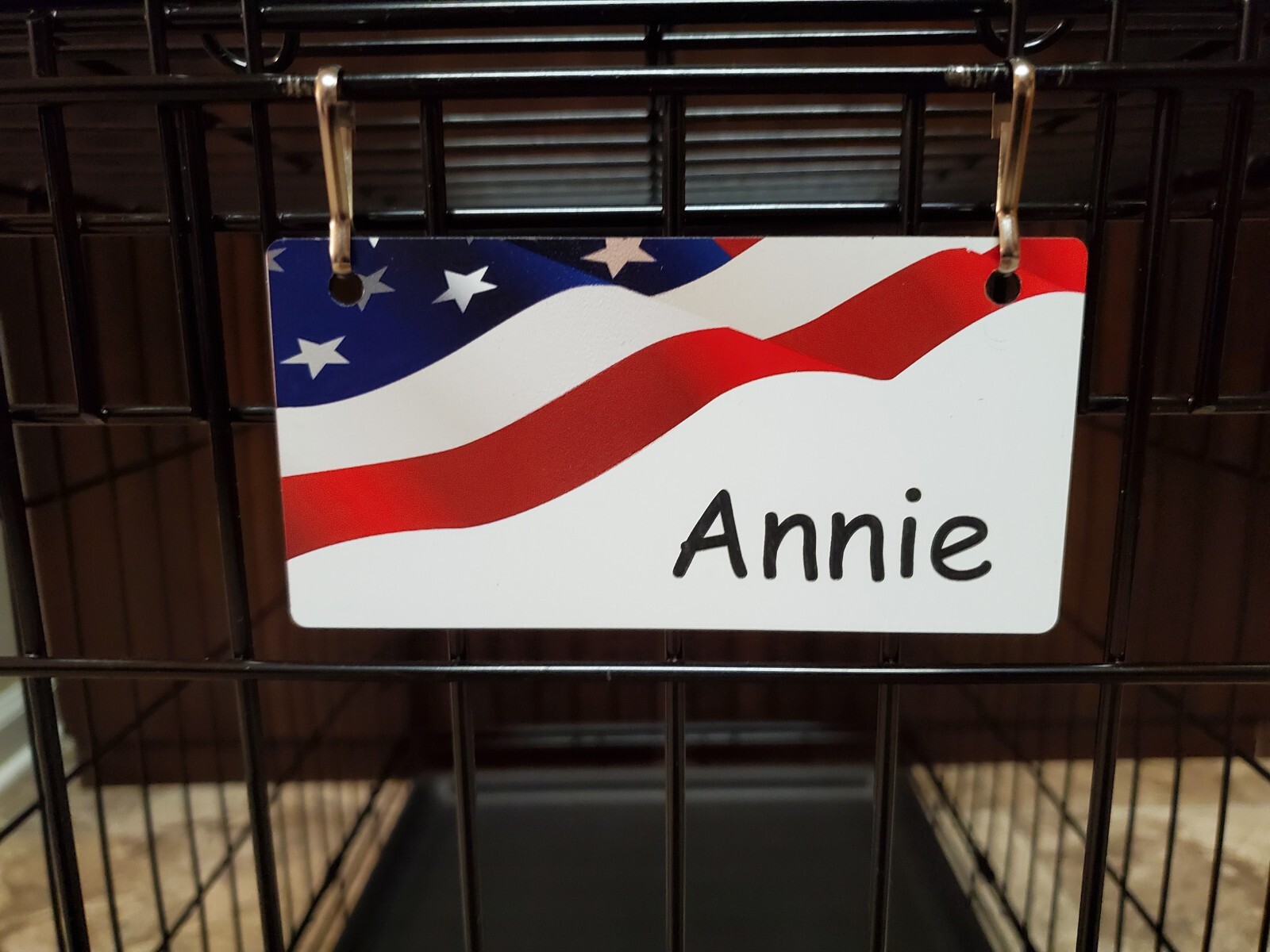 Waving USA Flag Design Personalized 5″ x 2.5″ Dog Crate Tag FREE SHIPPING