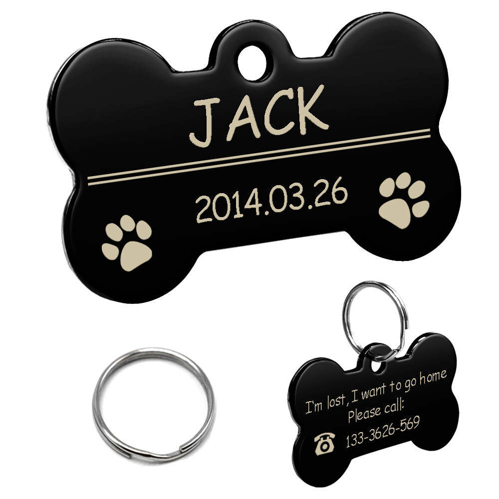Stainless Steel Personalized Dog Tag Bone Shape Pet Dog ID Name Phone Engraved