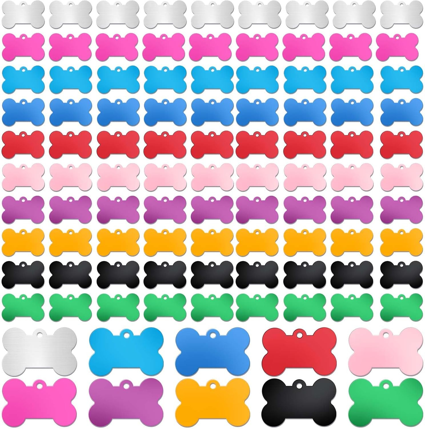 100Pcs Blank Aluminum Dog Pet Tags 38mm Bone Shape Colorful Double Sided Engrava