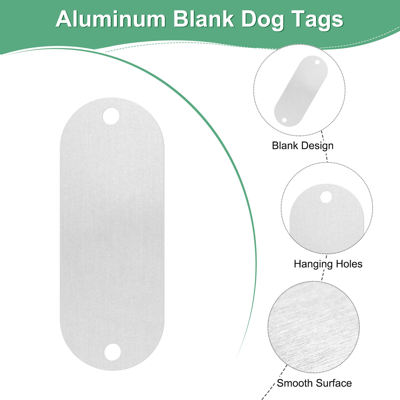 25-Pack 2″ x 0.75″ x 0.04″( L x W x T ) Blank Dog Tags [Silver, 2 Holes]