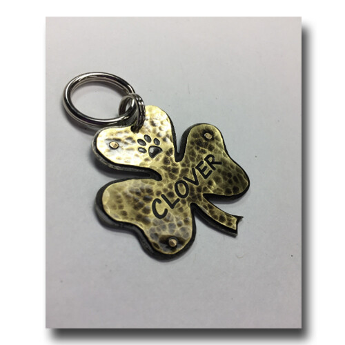 Clover Shamrock Pet ID Dog Name Tag Free Engraving Lucky Irish Brass Nickel