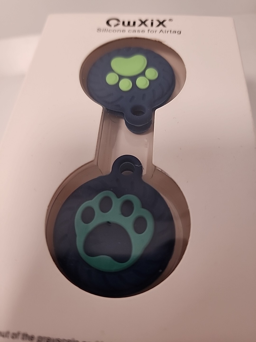 Silicone Air Tags Case Pet Tag For Dogs Or Cats Round Blue & Green Paws Location