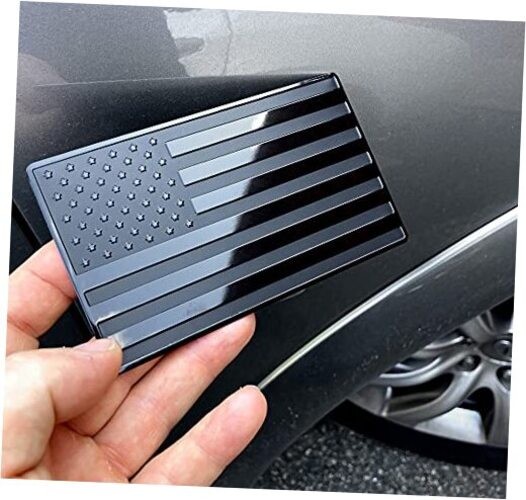 USA Embossed Stainless Steel Metal Flag for Cars, Trucks 5″x3″ Black