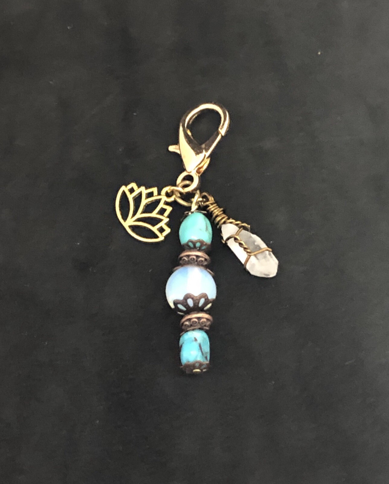 Moonstone & Turquoise Crystal Pet Charm, Collar Charm, Lotus Flower Pet Charm