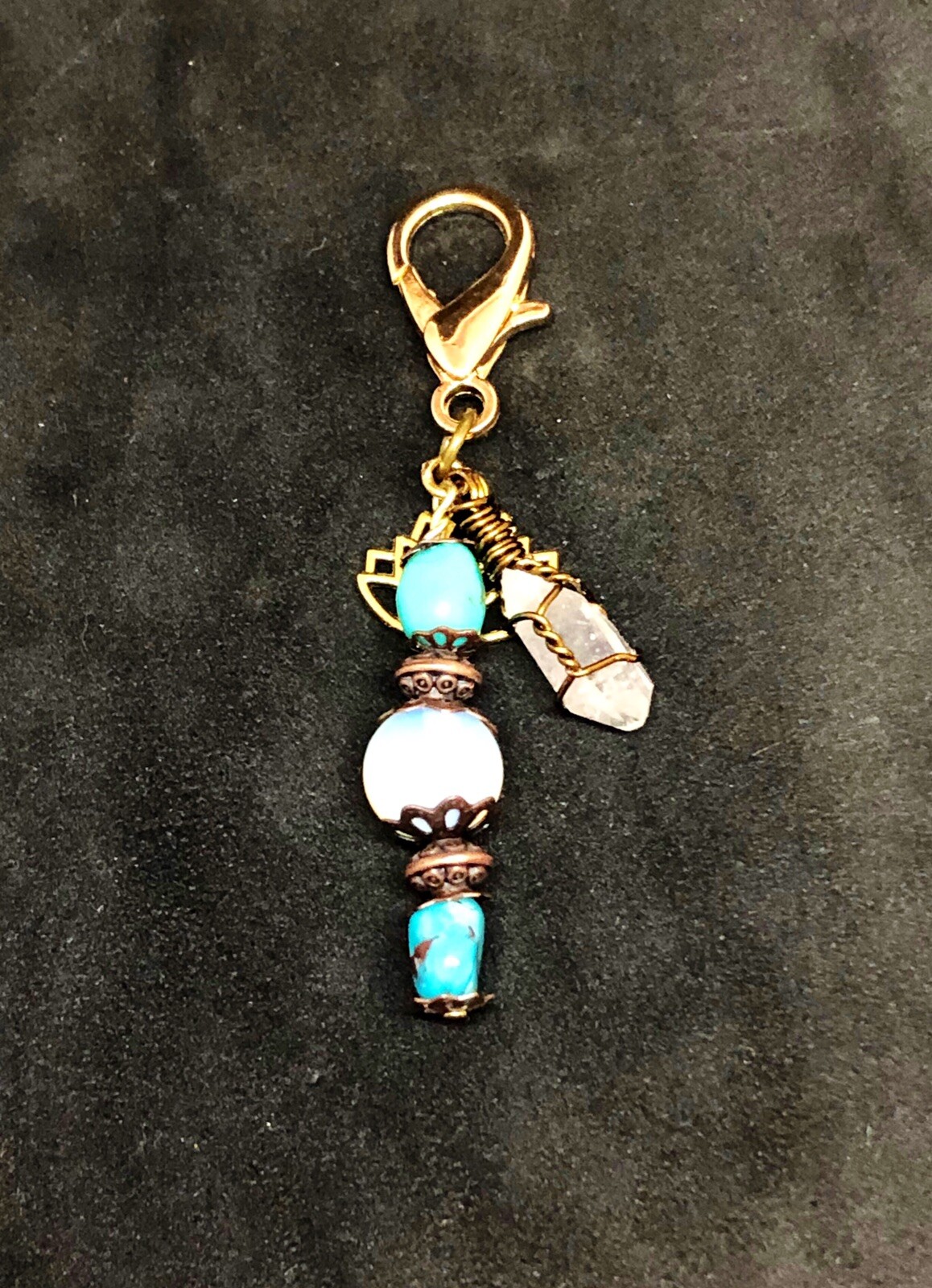 Moonstone & Turquoise Crystal Pet Charm, Collar Charm, Lotus Flower Pet Charm