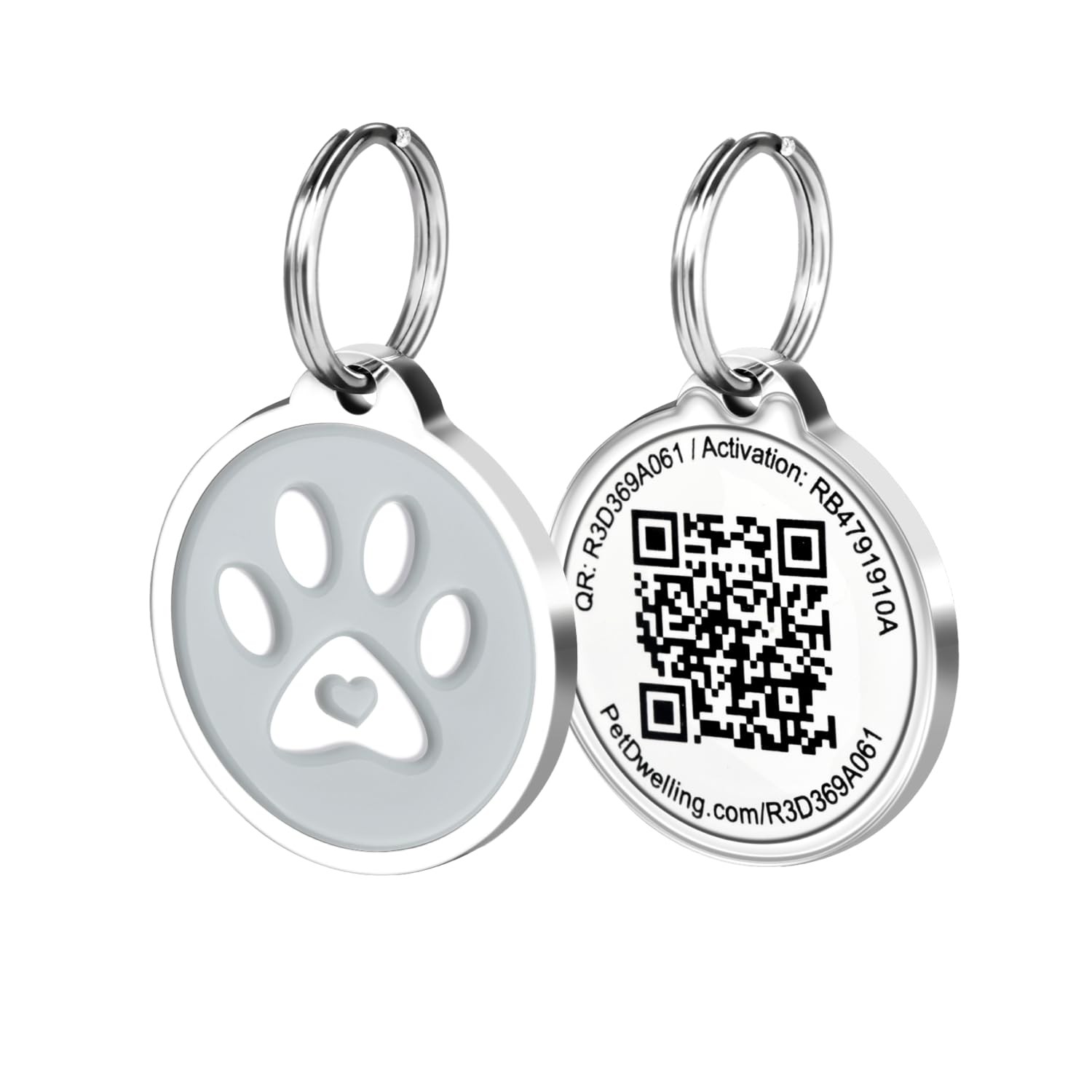 Gray Paw Pet ID Tag with QR Code Easy Scan Alerts Lifetime Guarantee