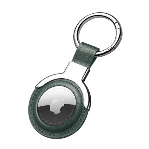 Compatible with AirTag Case Airtag Keyring Leather Protective Case Green
