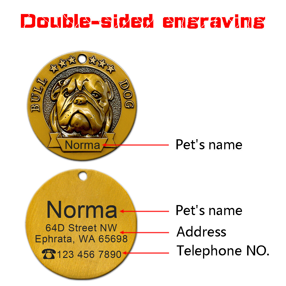 Personalized Dog 3D Tag Round Heavy Duty Custom Pet ID Name Collar Disc Engraved
