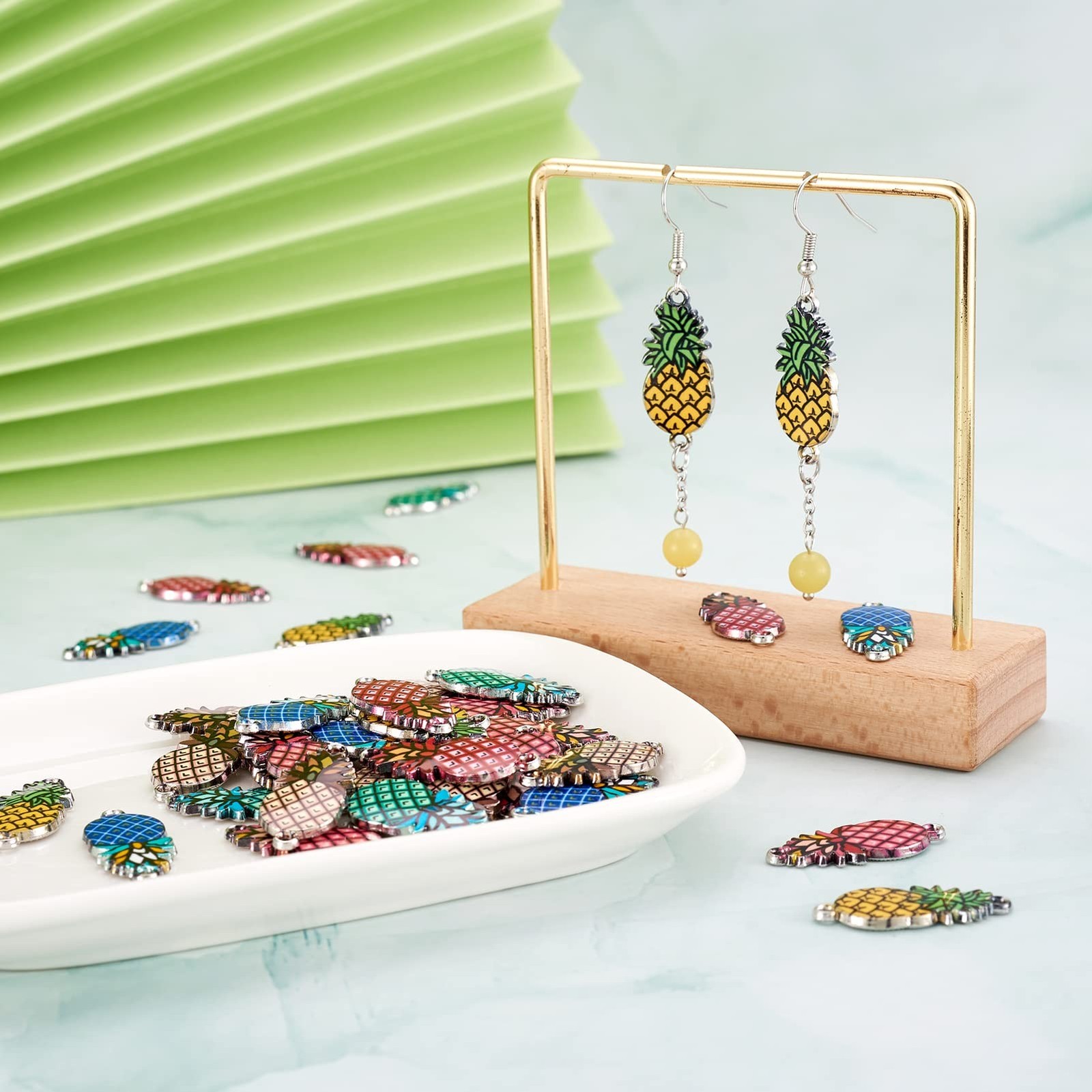 FASHEWELRY 100Pcs Alloy Pineapple Enamel Connector Charms Metal Fruits Link C…