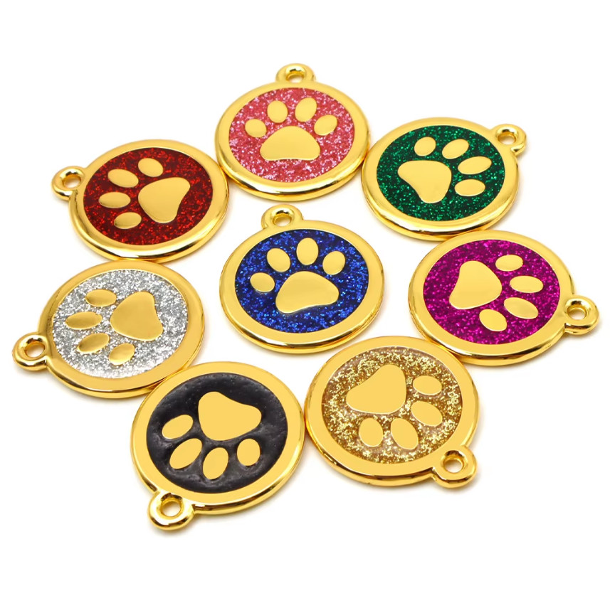 Golden Round Paws PET ID Tag Engraved Custom CAT DOG Collar Tag | Best Quality