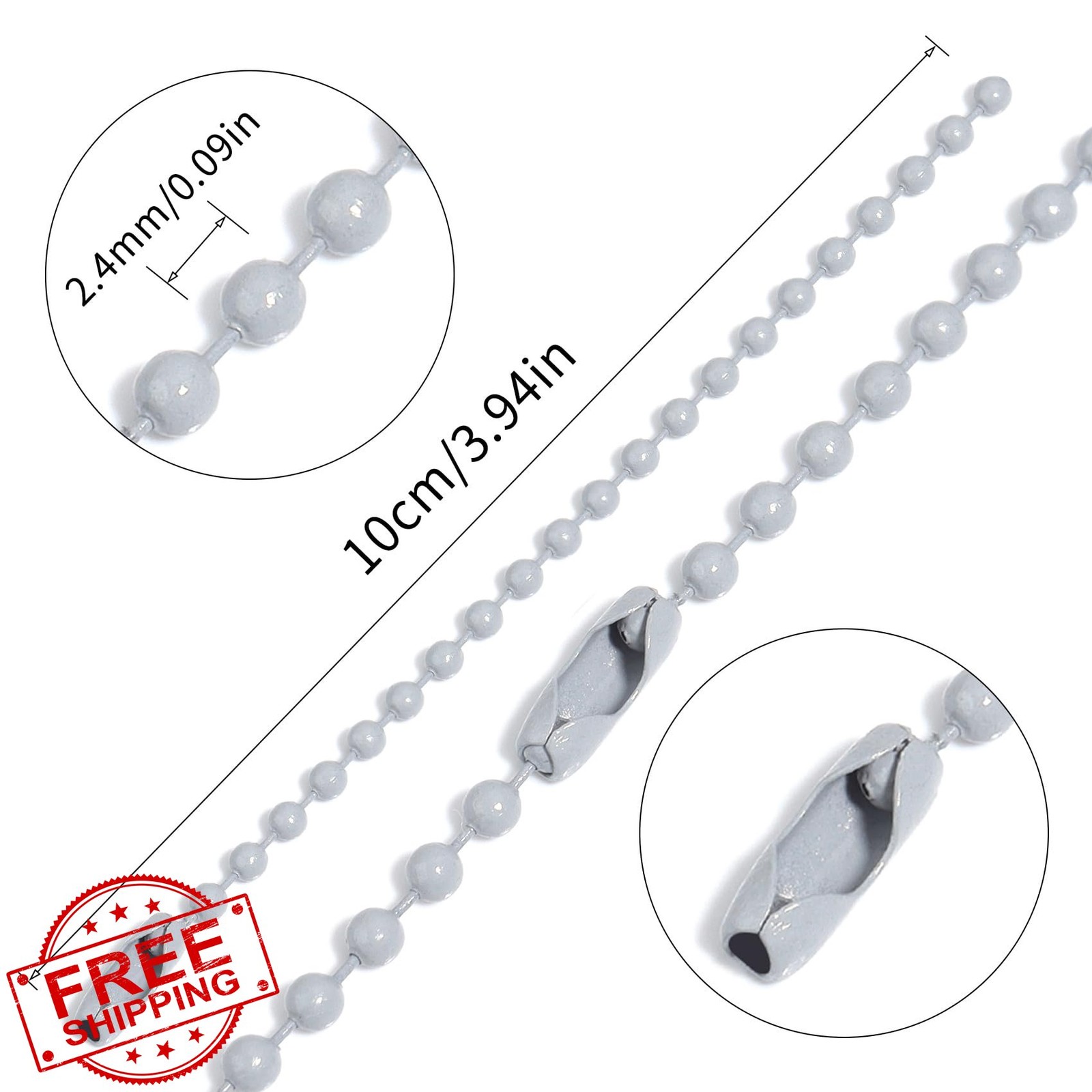 Lemonkey 200 Pcs Gray Ball Chain Rings 4 Inch Dog Tag