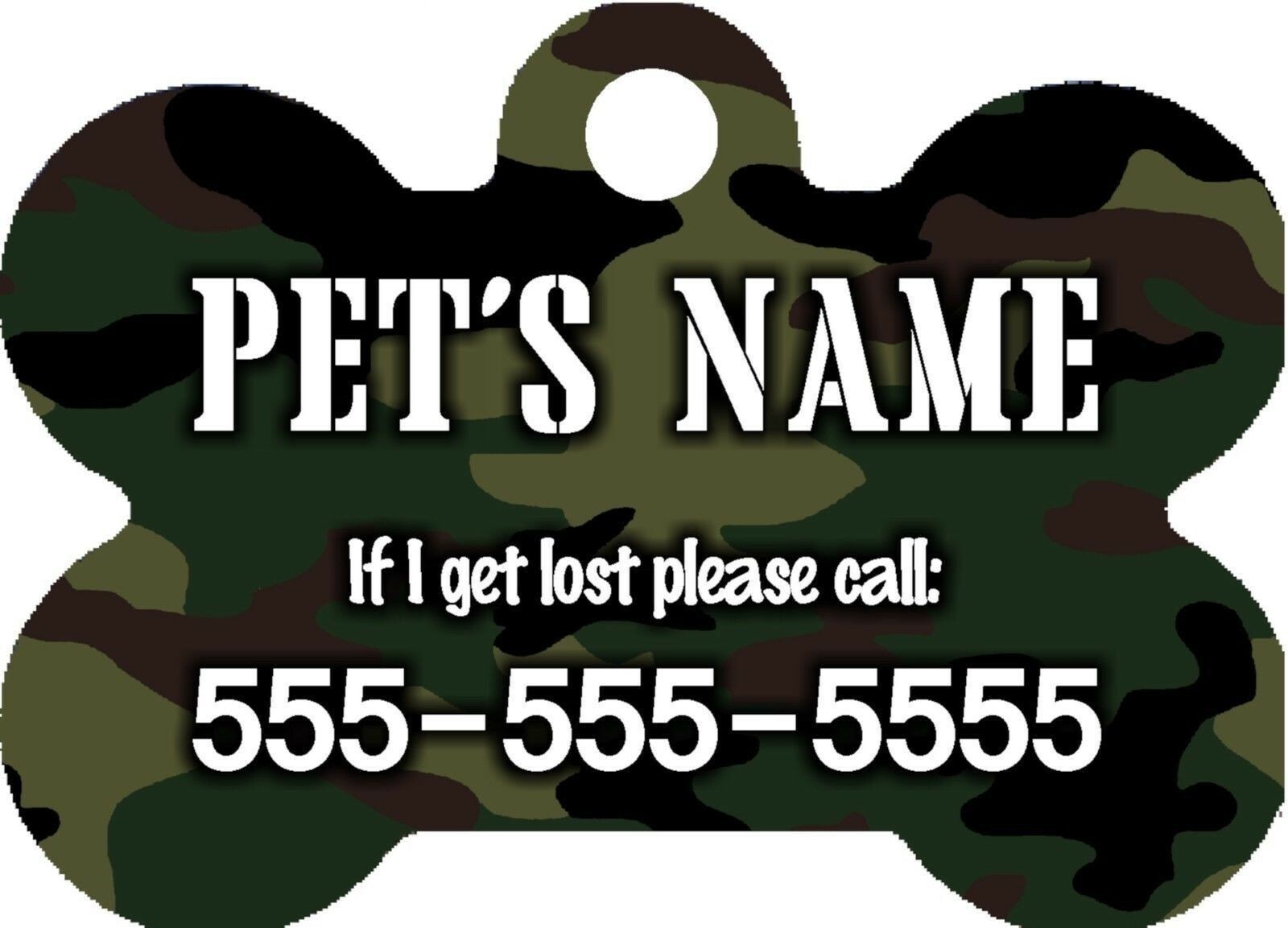 Personalized Custom Pet Tag Bone Shaped Camo Camouflage Military Background