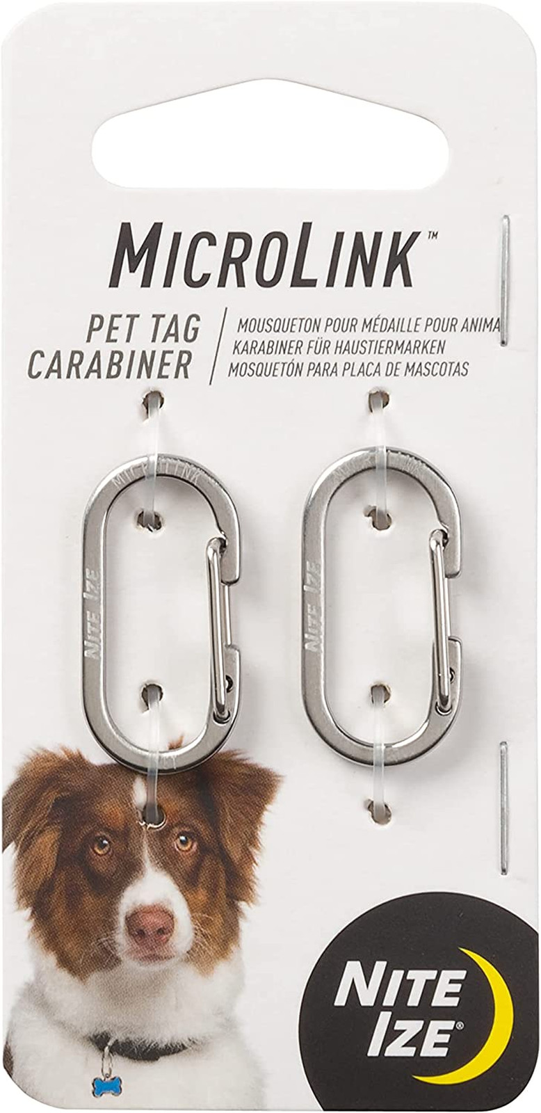 Microlink Pet Tag Carabiner, Stainless Steel Cat and Dog Tag Clip, 2 Count (Pack