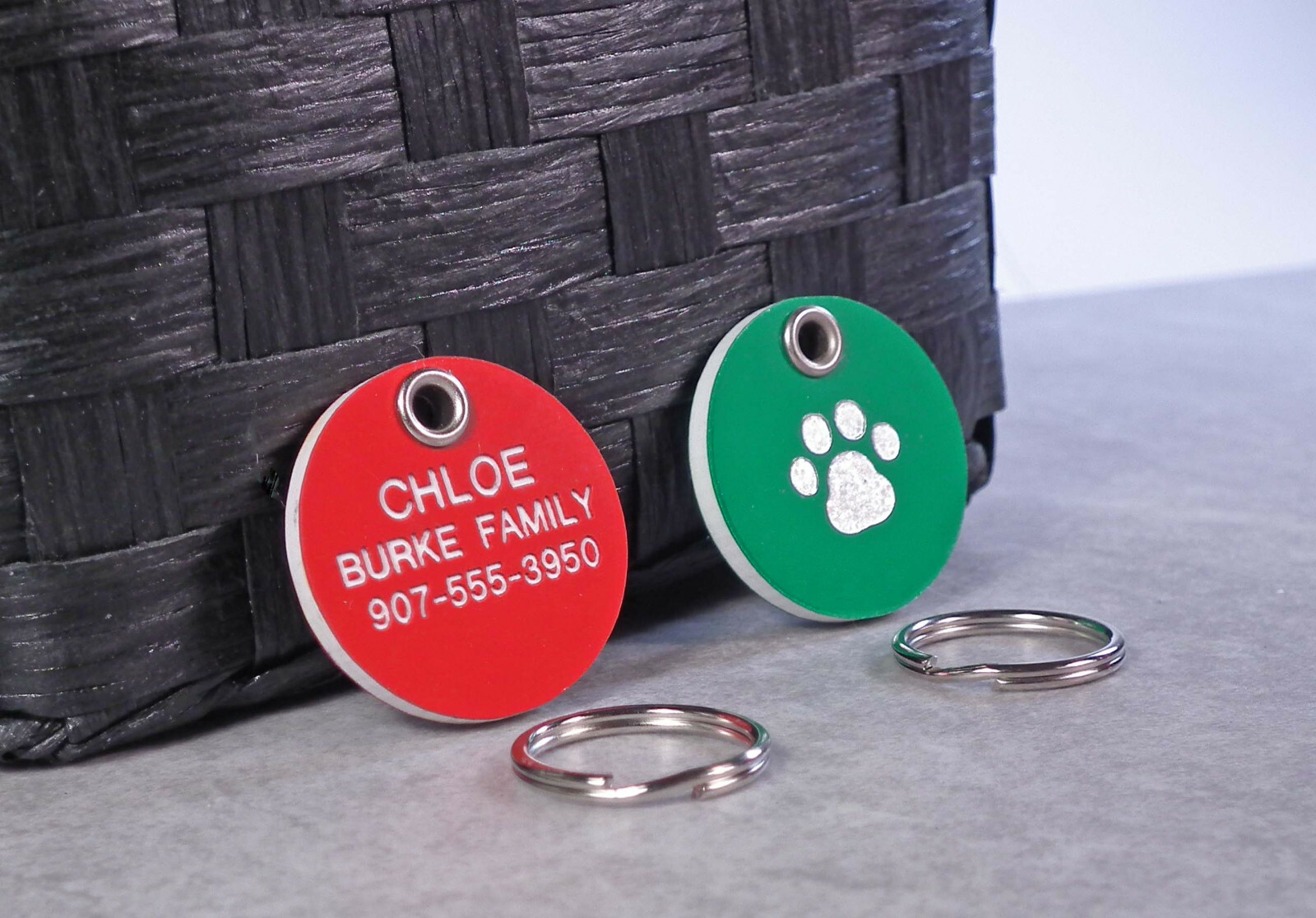 ROUND PLASTIC Pet Dog Cat Identification Name Tags-A Custom Engraved ID Tag
