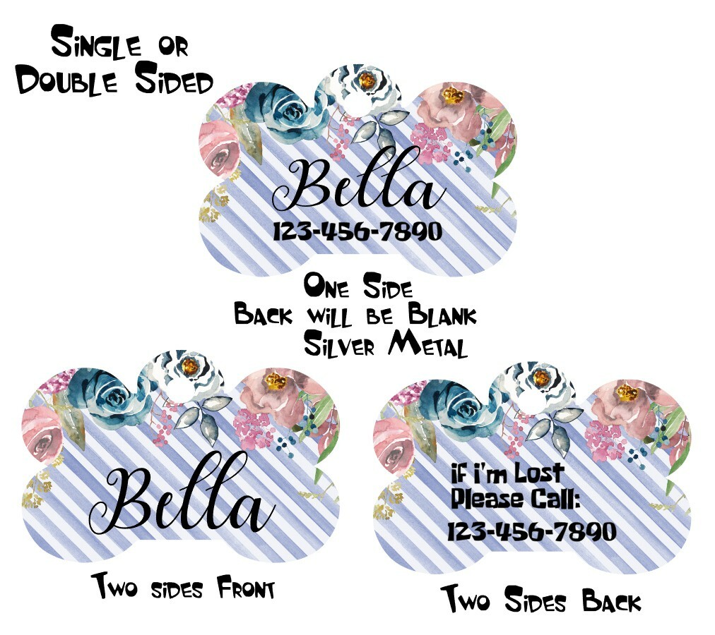 Pet ID Tag Flowers Personalized Custom Double Sided Pet Tag w/name & number