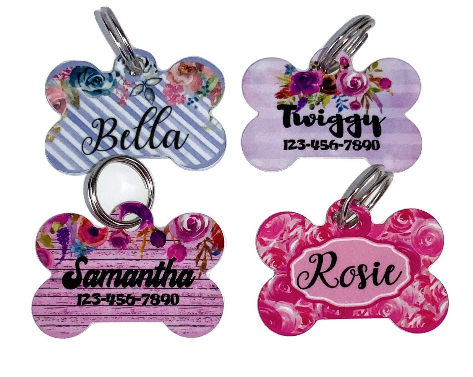 Pet ID Tag Flowers Personalized Custom Double Sided Pet Tag w/name & number