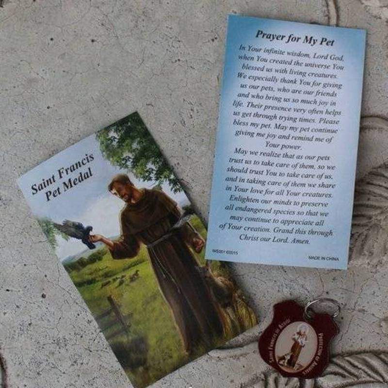 Pet Medal Tag Charm Cat Dog St. Francis Assisi Protector Of Animals Prayer Card