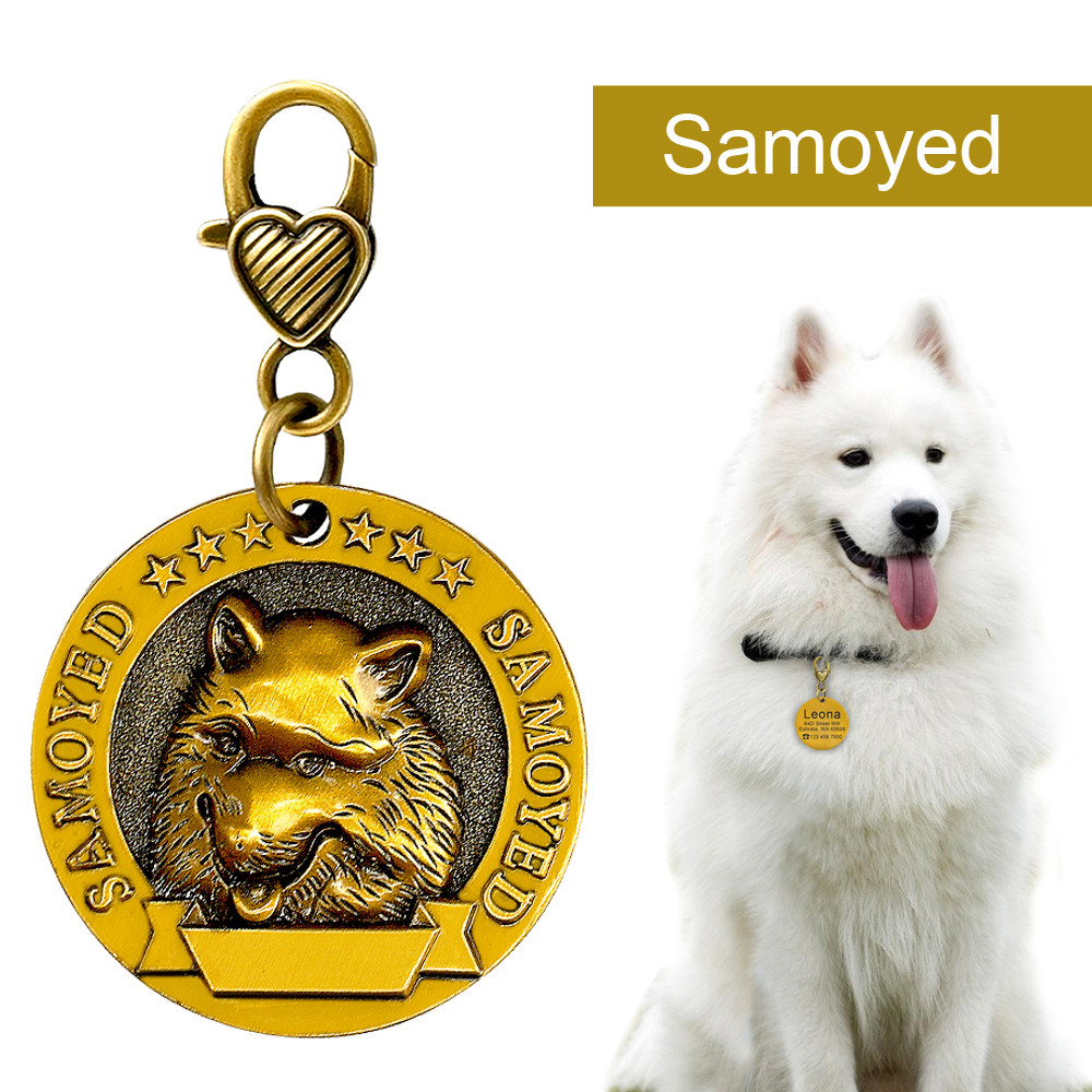 3D Personalized Dog Tags Dog Breeds Pet Name ID Free Engraved Brass for Collar