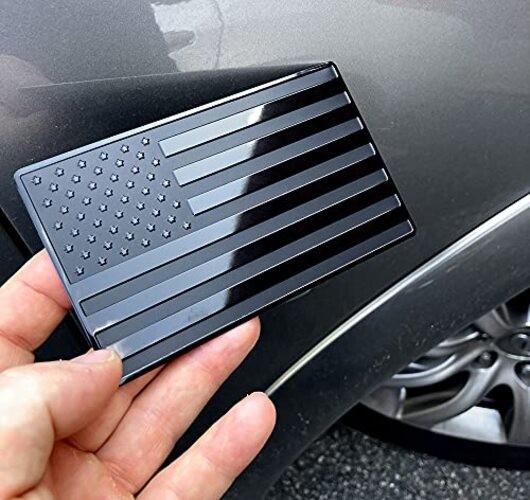 USA Embossed Stainless Steel Metal Flag for Cars, Trucks 5″x3″ Black