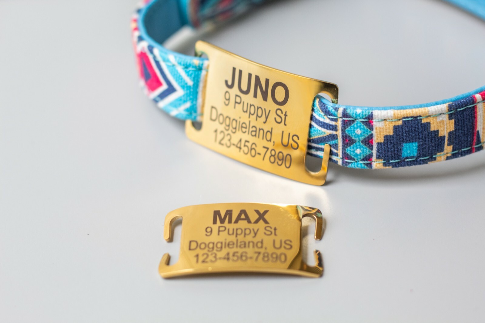 Personalized Slide On Pet ID Tags No Noise Stainless Steel Gold & Silver Collar