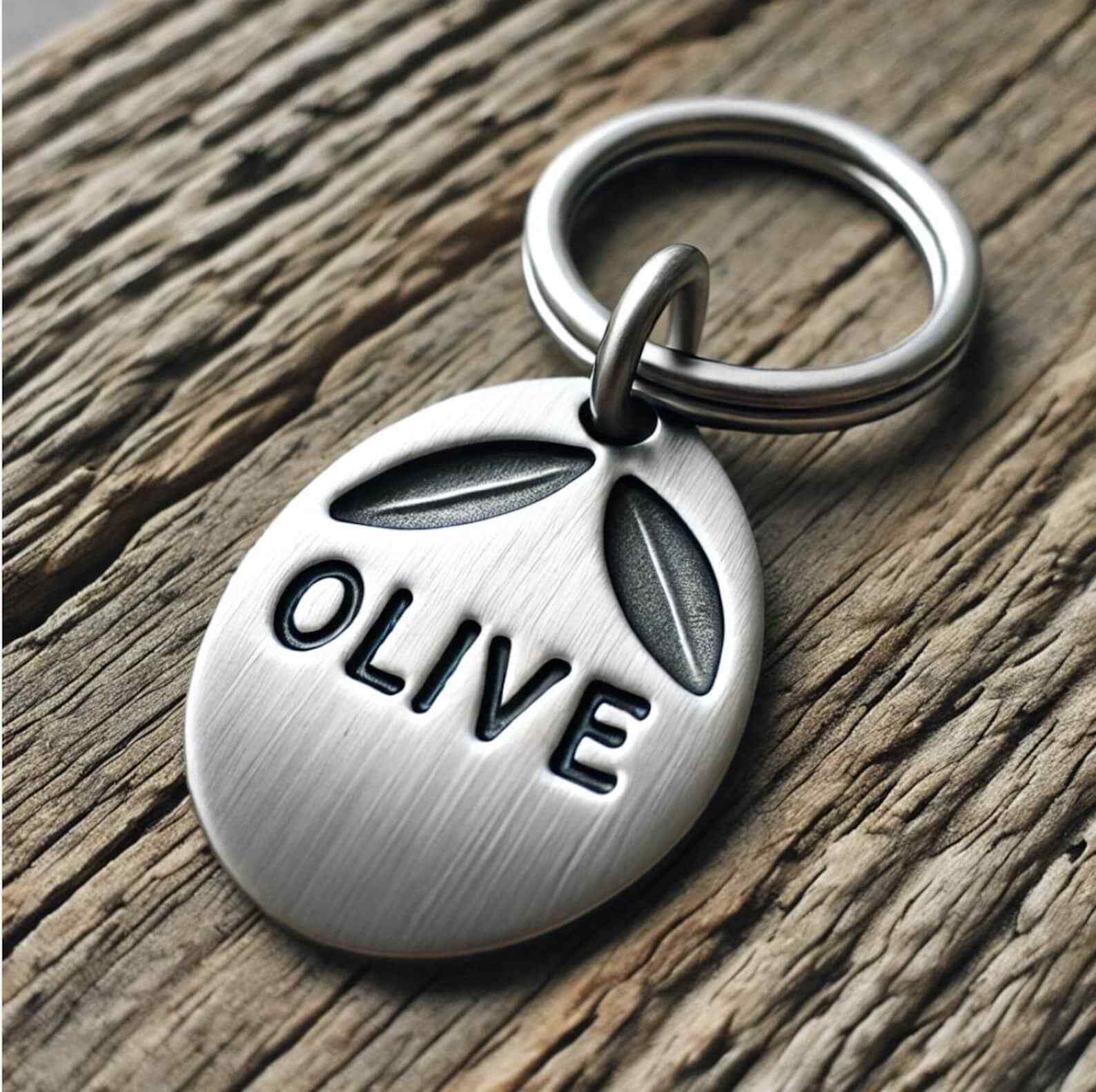 Personalized Pet ID Tag – Olive Shape Dog Tag, Custom Name Hand Stamped, Brushed