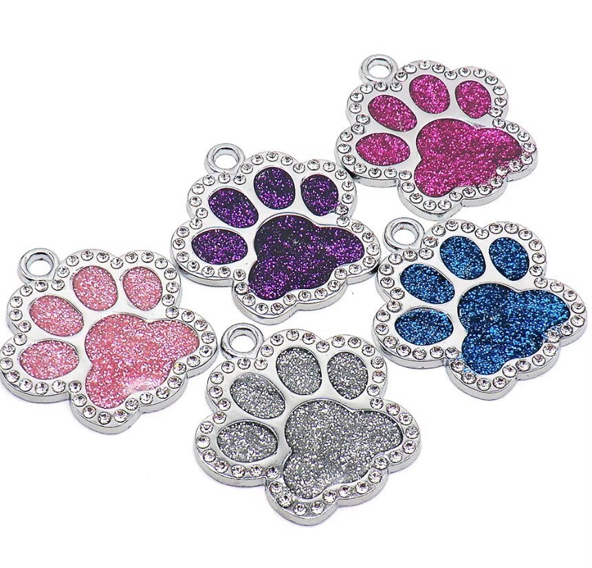 Shiny Stones Paws PET ID Tag Engraved Custom CAT DOG Collar Tag | Best Quality