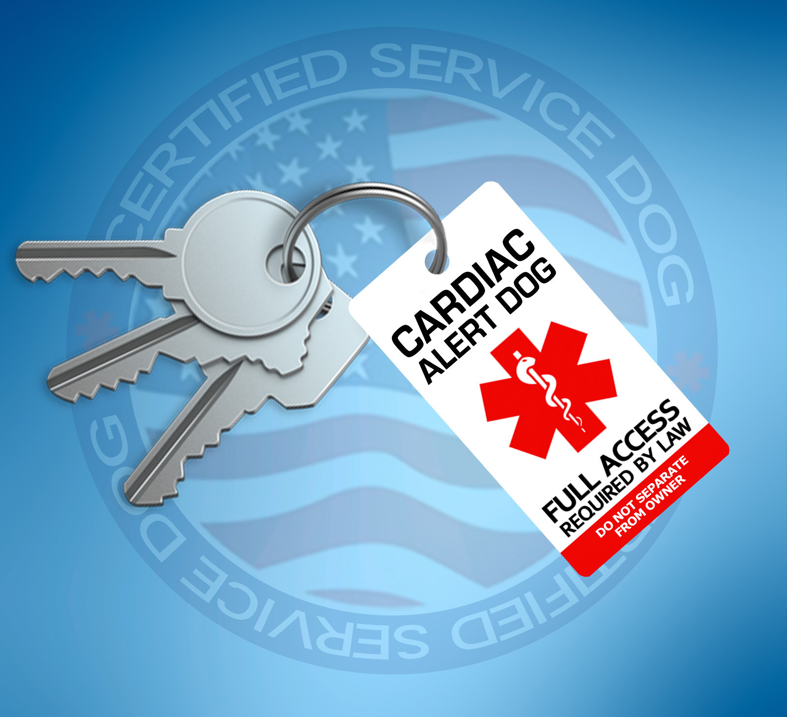 CARDIAC ALERT DOG ID TAG KEY CHAIN / COLLAR TAG FOR ADA ESA PTSD