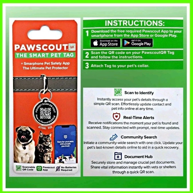 🐾 PAWSCOUT The Smart Pet Tag QR Finder For Dogs Cats Pets Smartphone Safety App