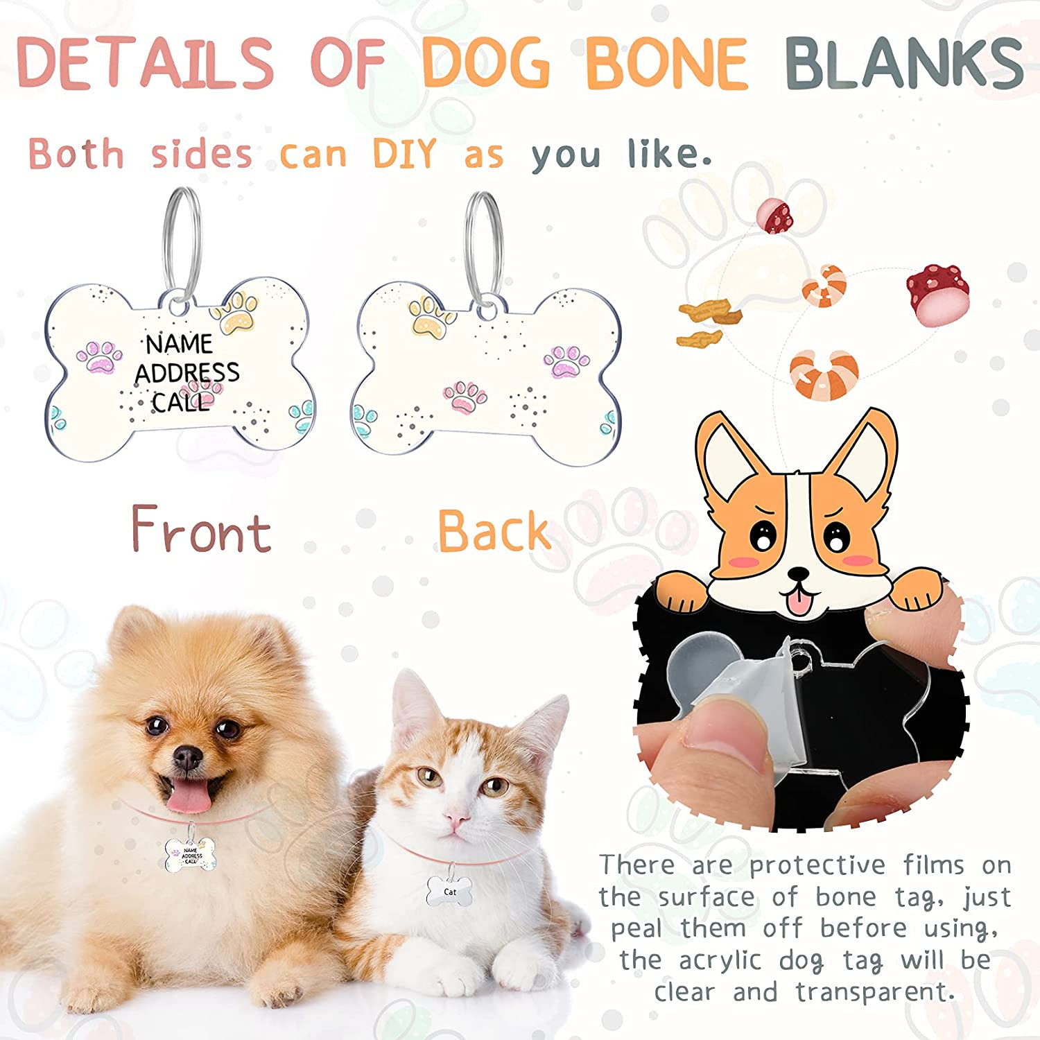 24 Pcs Blank Acrylic Dog Tag 1.49 X 1 Inch Double Dise Bone Shap ID Tags with Ke