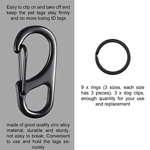 12 Pieces Dog Tag Clips Pet Tag Rings Dog ID Holder for Dogs and Cats, 3 Sizes