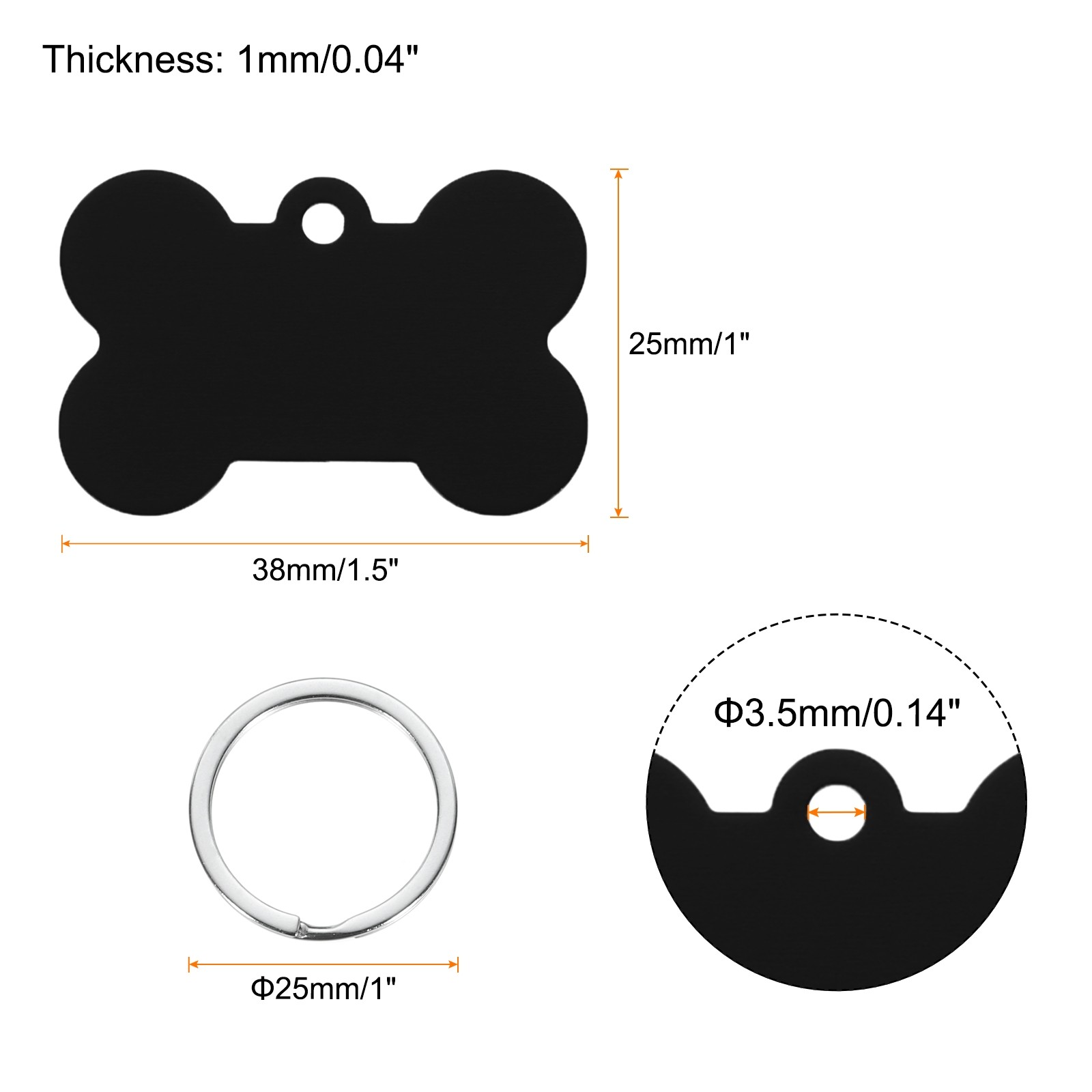 30pcs Bone Shaped Dog Tag Pet ID Tags 1.5″x1″ Metal Black Blank with Ring