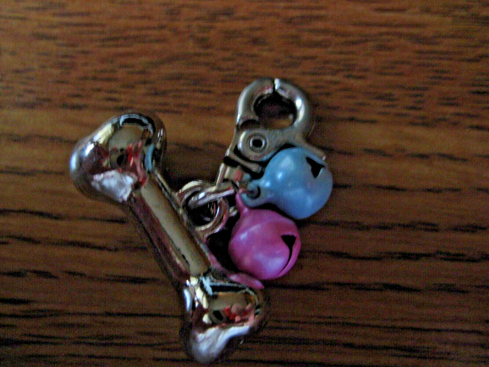 Silver Bone + 2 Bells Dog Tag Charm Zipper Pull NEW