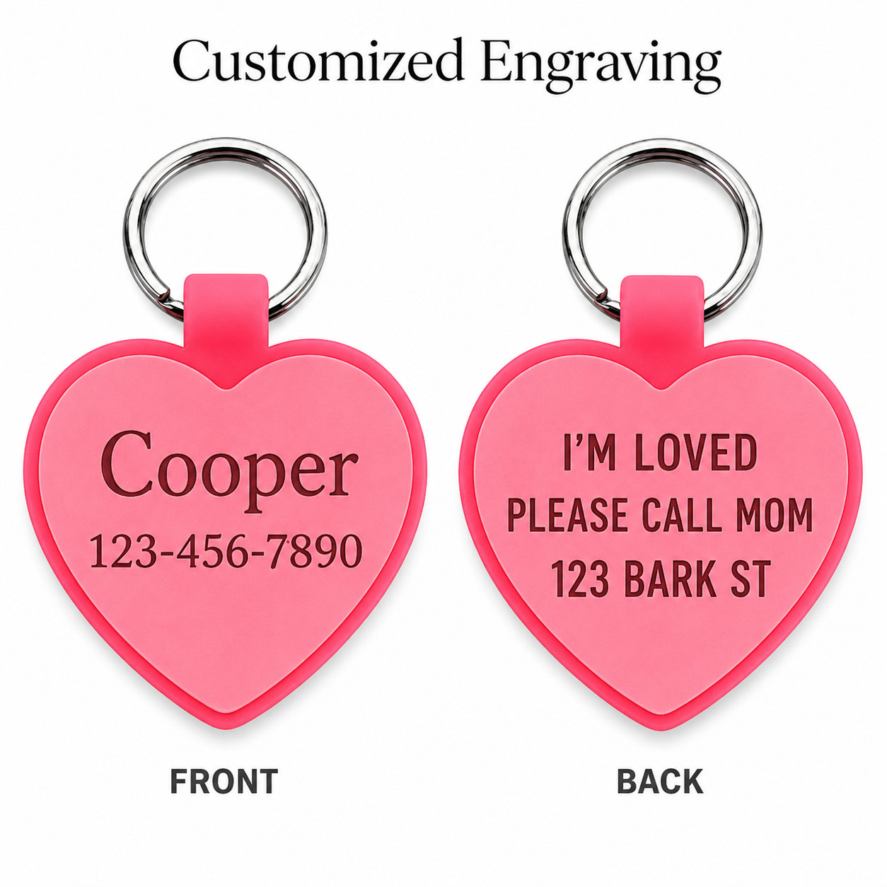 Personalized Heart Silicone Pet ID Tag Custom Engraved Dog Cat Name Tag