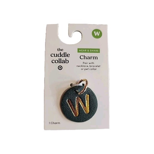 The Cuddle Collab Pet Charm Gold “W” on Forrest Green Round Faux Leather Charm