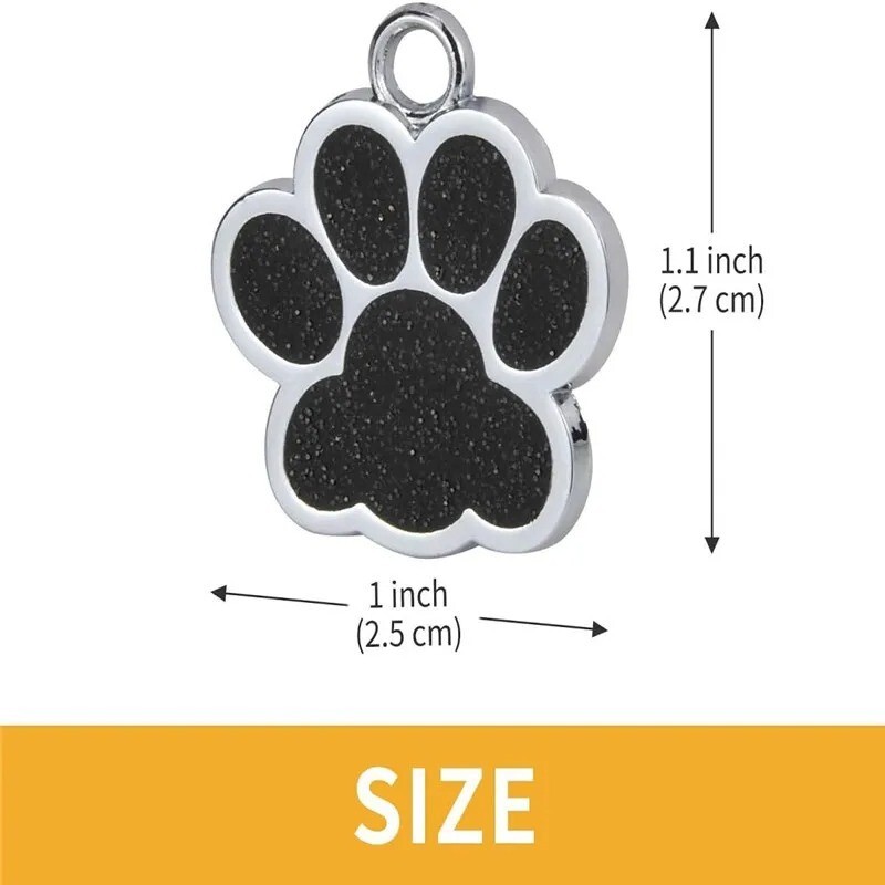 Personalized Pet ID Tag Engraved Glitter Paw Name Custom Tag for Dog Cat Collar