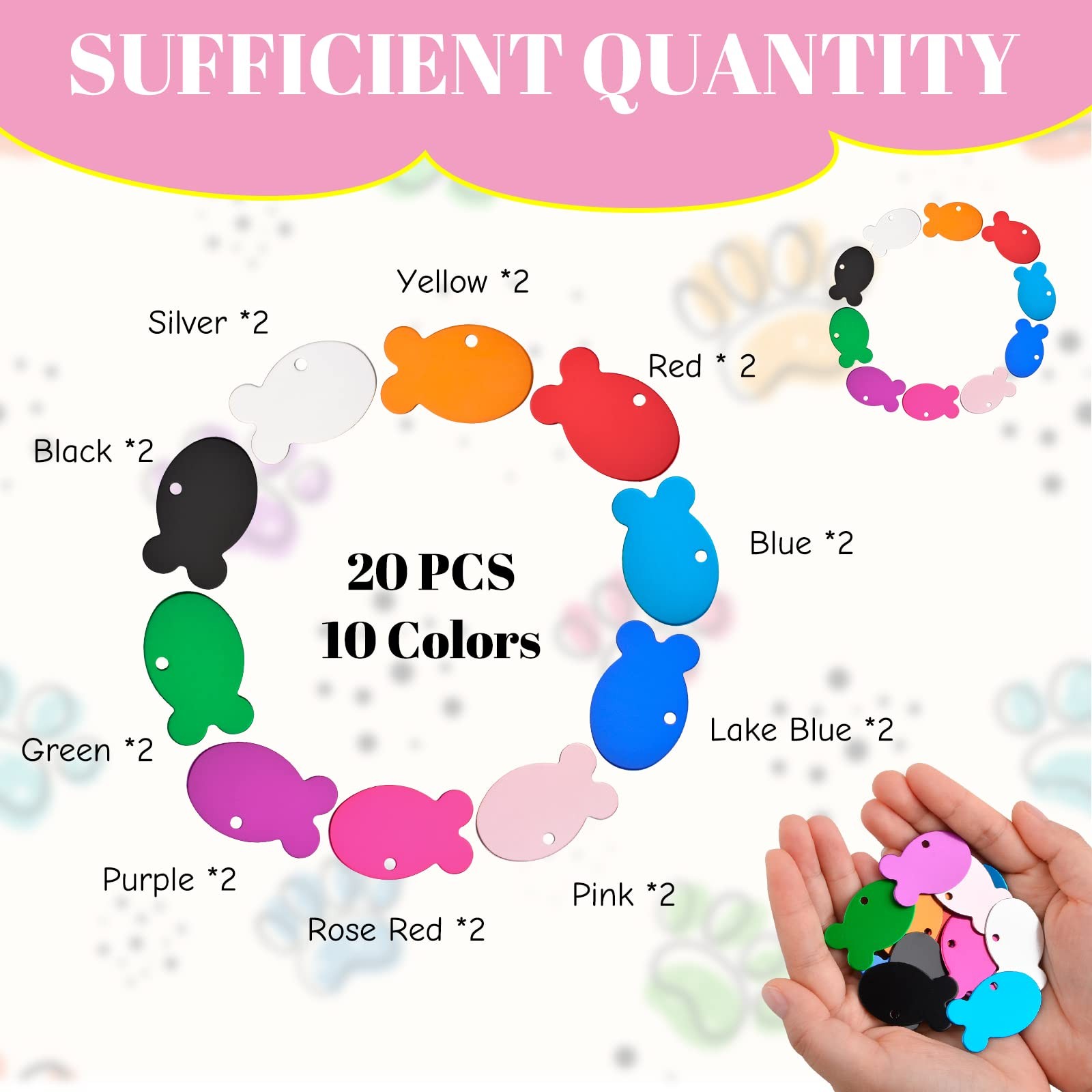 20 PCS MultiColor Aluminum Blank Pet ID Tags Double Sided With Rings