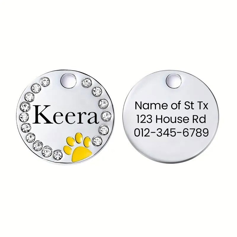 Personalized Diamond Dog Tag, Cat ID | Engraved Stainless Steel