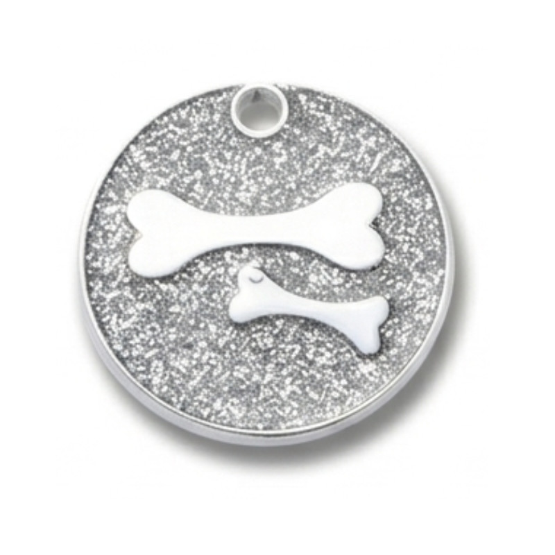 Personalized Pet ID Tag, Dog Tag, Cat Tag, Glitter double Bone Round Pet ID Tag