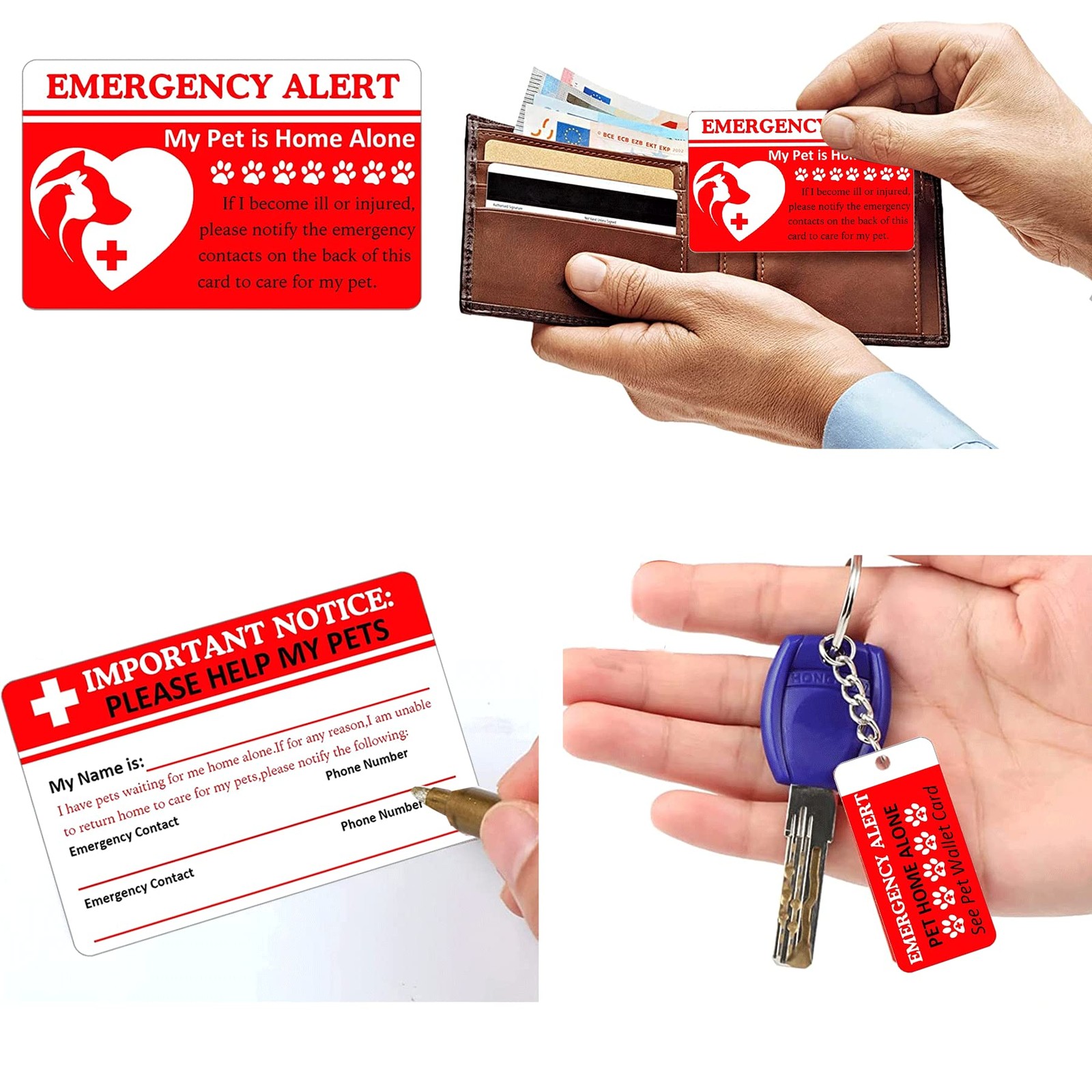 Dogs & Cats are Home Alone Alert Emergency Card and Key Tag with Emergency Co…