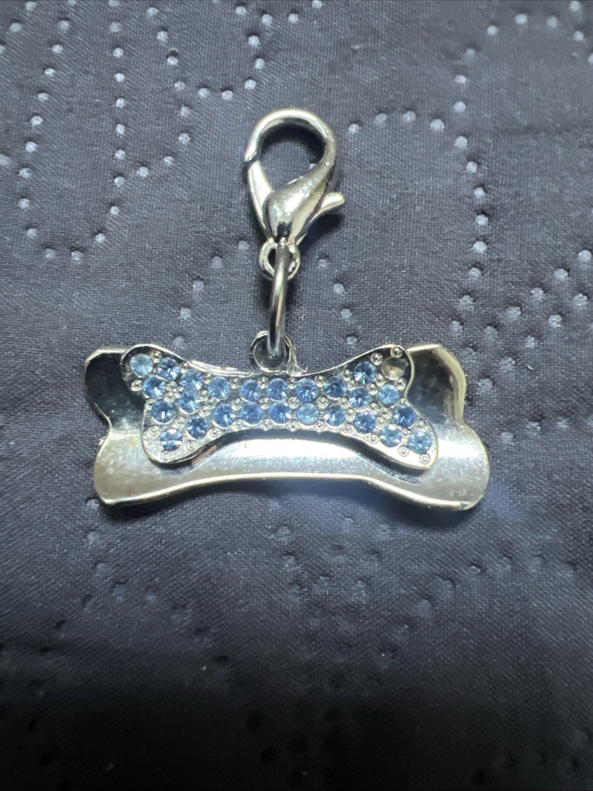 Blue Bone Crystal Dog or Cat Collar Charm, Zipper Pull, Purse Charm Pet Lovers