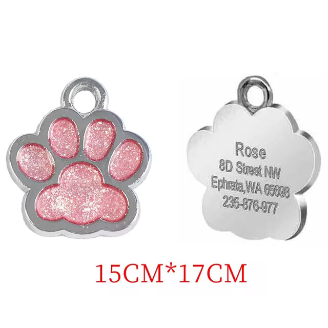 Personalized Dog Cat Tags Free Engraved Pet Puppy ID Anti-lost Name Paw Glitter