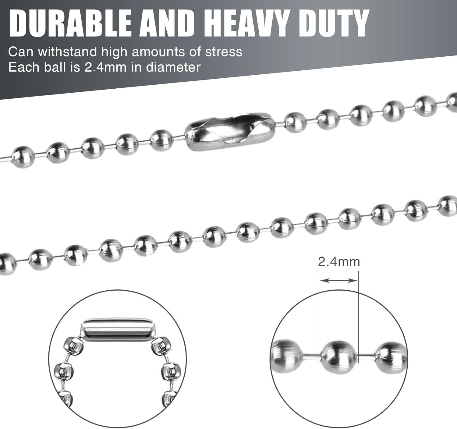 Nickel Plated Dog Tag Chains for Men 10 pcs 27.6″ Long Ball Chain Necklace