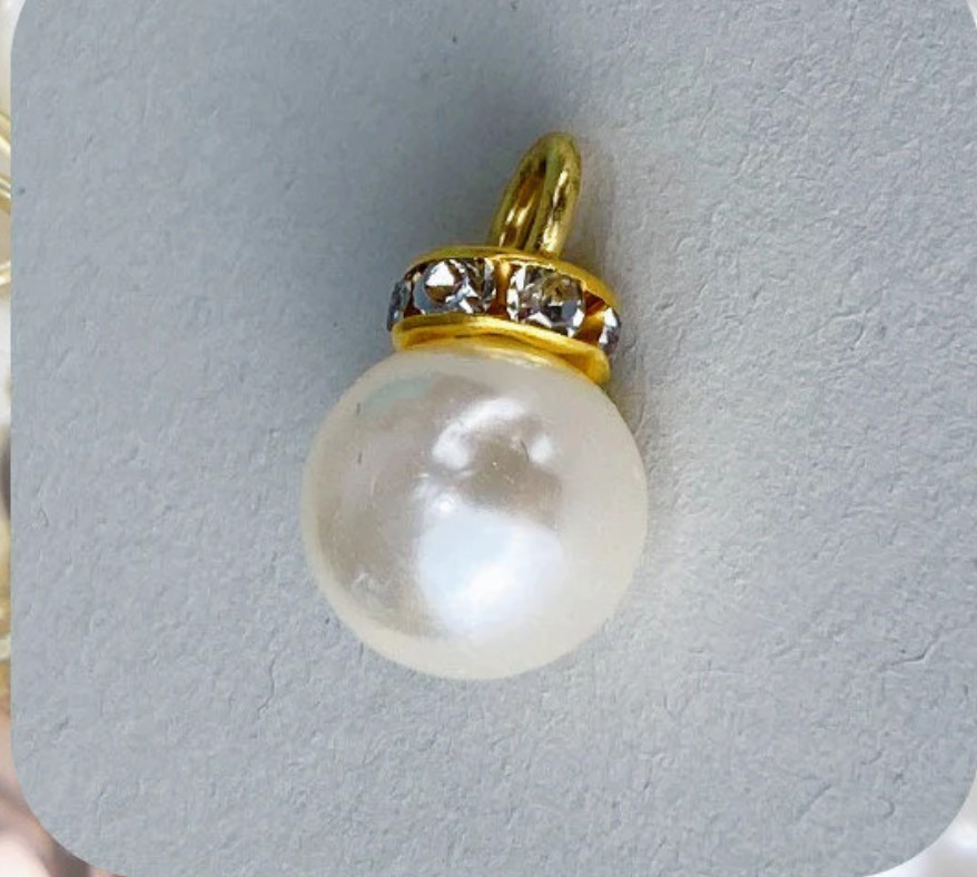 Pet Collar Pearl Crystal Jewelry,0.4″d White Faux Pearl,Crystals,Gold Metal Ring