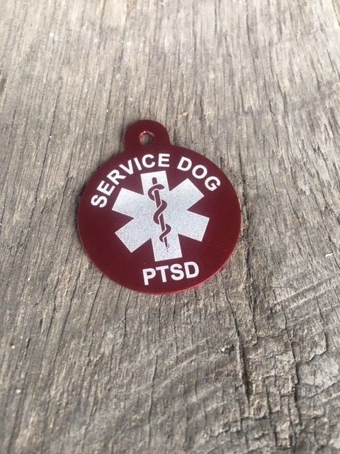 Personalized ON BACK Aluminum Service Dog PTSD Pet ID Tag Send your Info Please!