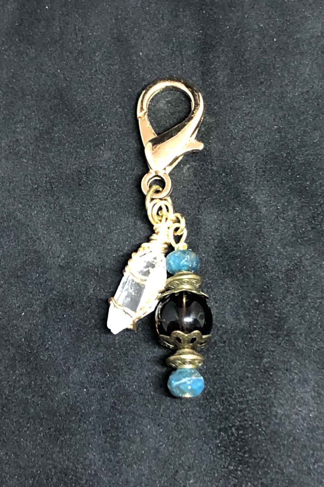 Crystal Chrysocolla & Smokey Topaz Pet Charm, Collar Charm, Crystal Pet Charm,