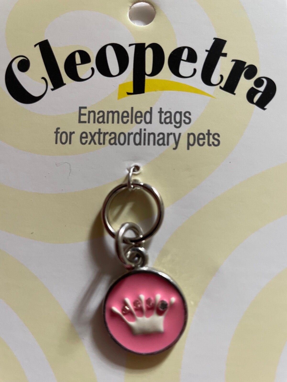 Enamel Opaque Dog or Cat Collar Tag- Pink Crown w Swarovski Crystal Collar Charm
