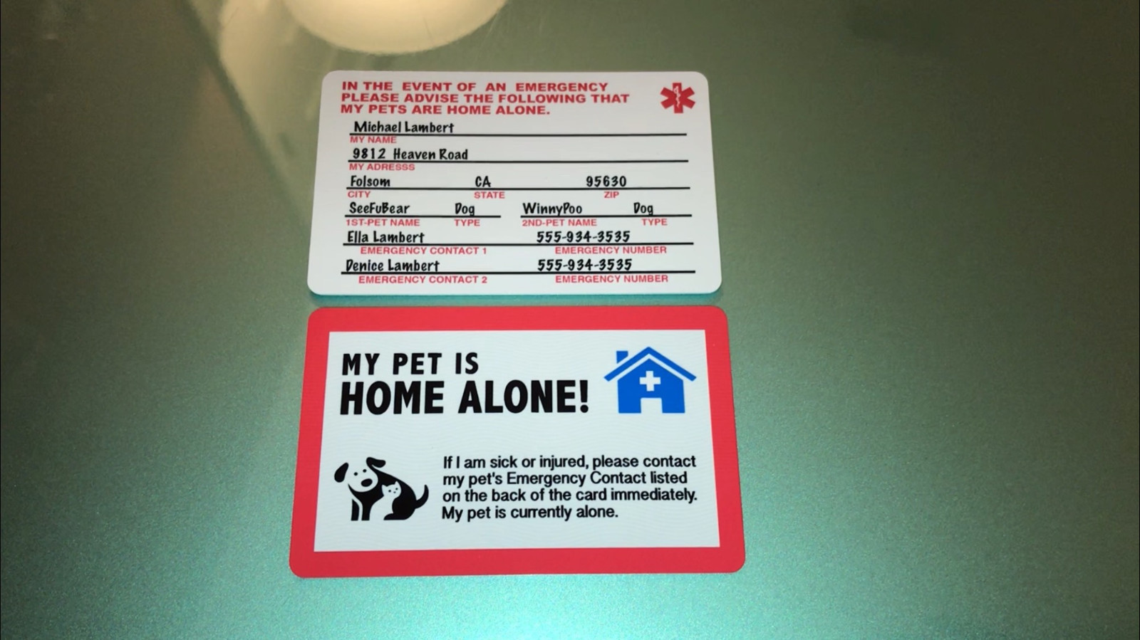 MY DOG IS HOME ALONE – EMERGENCY DOG CAT PET ID WALLET CARD FOR SERVICE DOG ESA