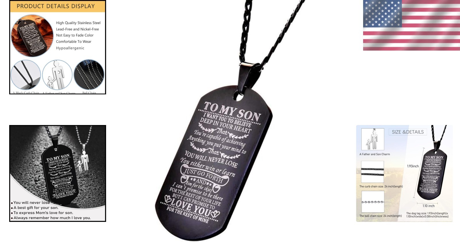 Heartfelt Message Dog Tag Necklace for Him – Adjustable Chain & Durable Design